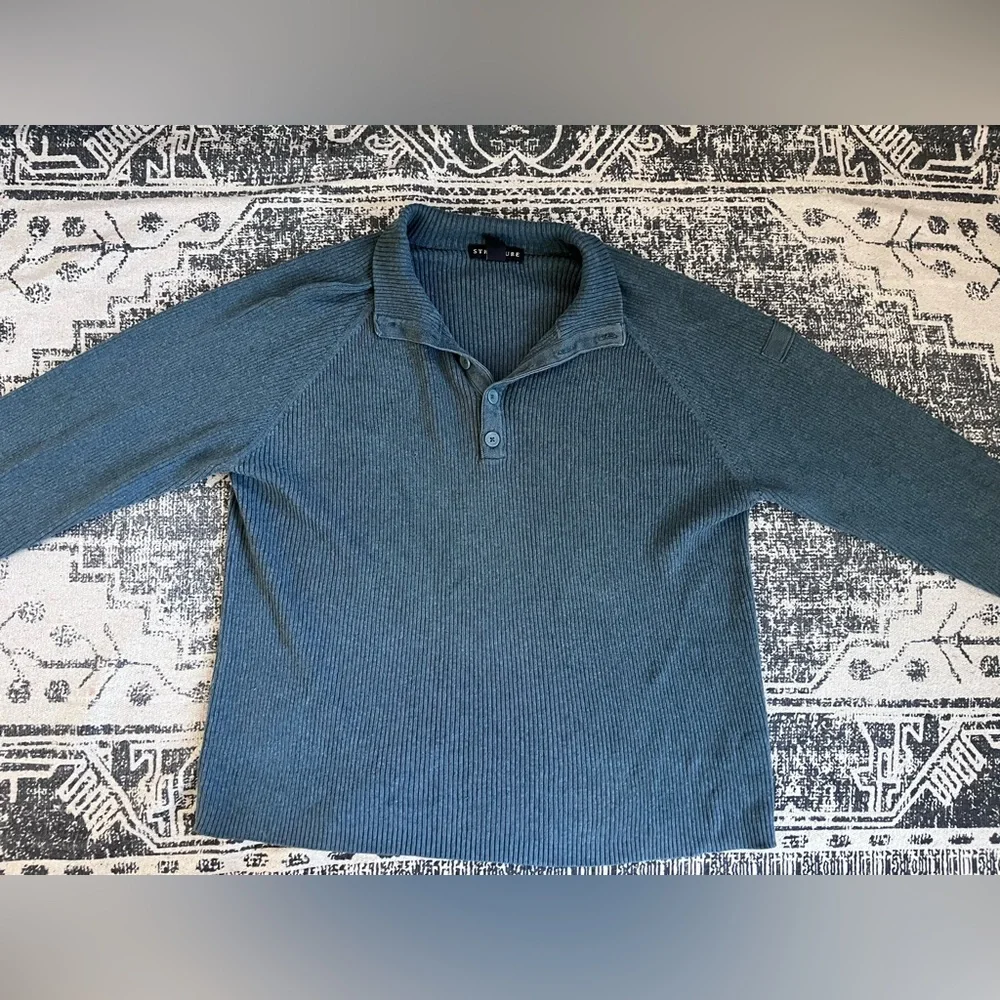 VTG 90’s Structure Forest Green Ribbed Henley Sweater: Size L - Picture 2 of 4